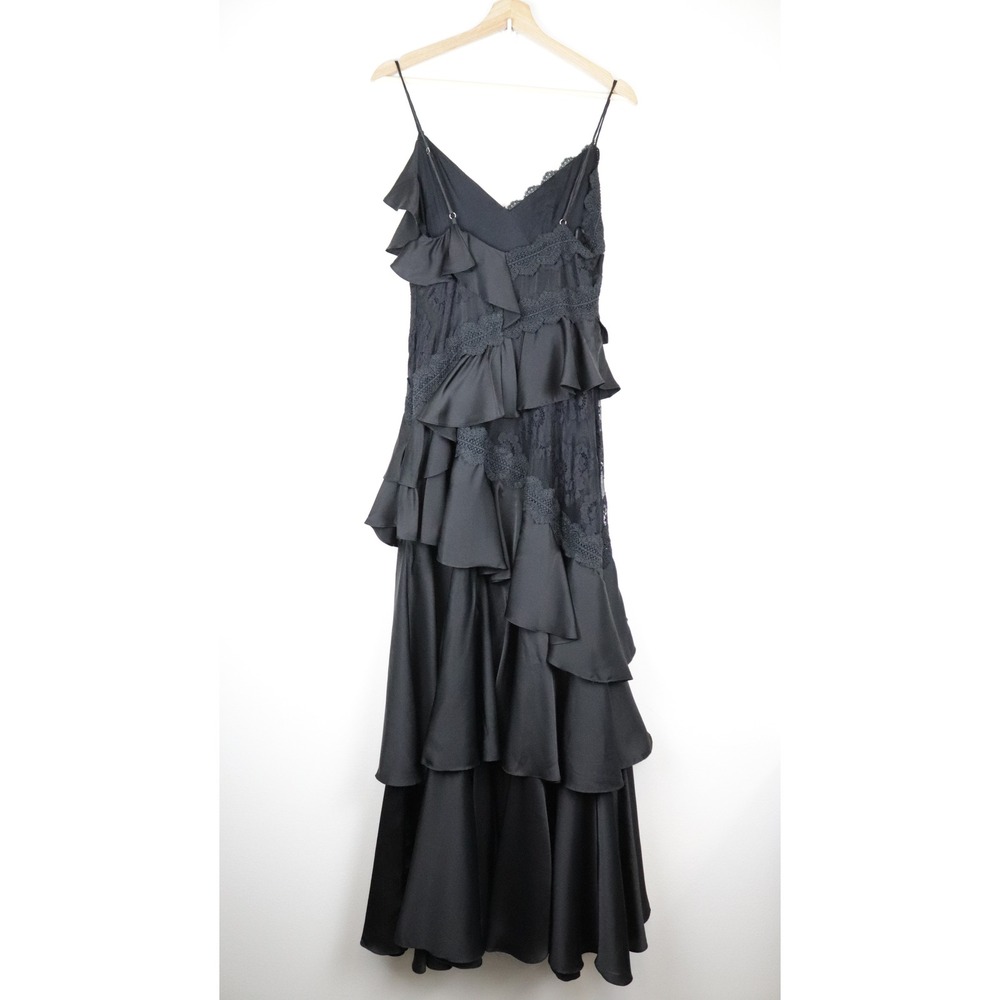BHLDN Elora Sleeveless V-Neck Ruffle Lace Maxi Dress 6 Formal Gown Black - Picture 3 of 10